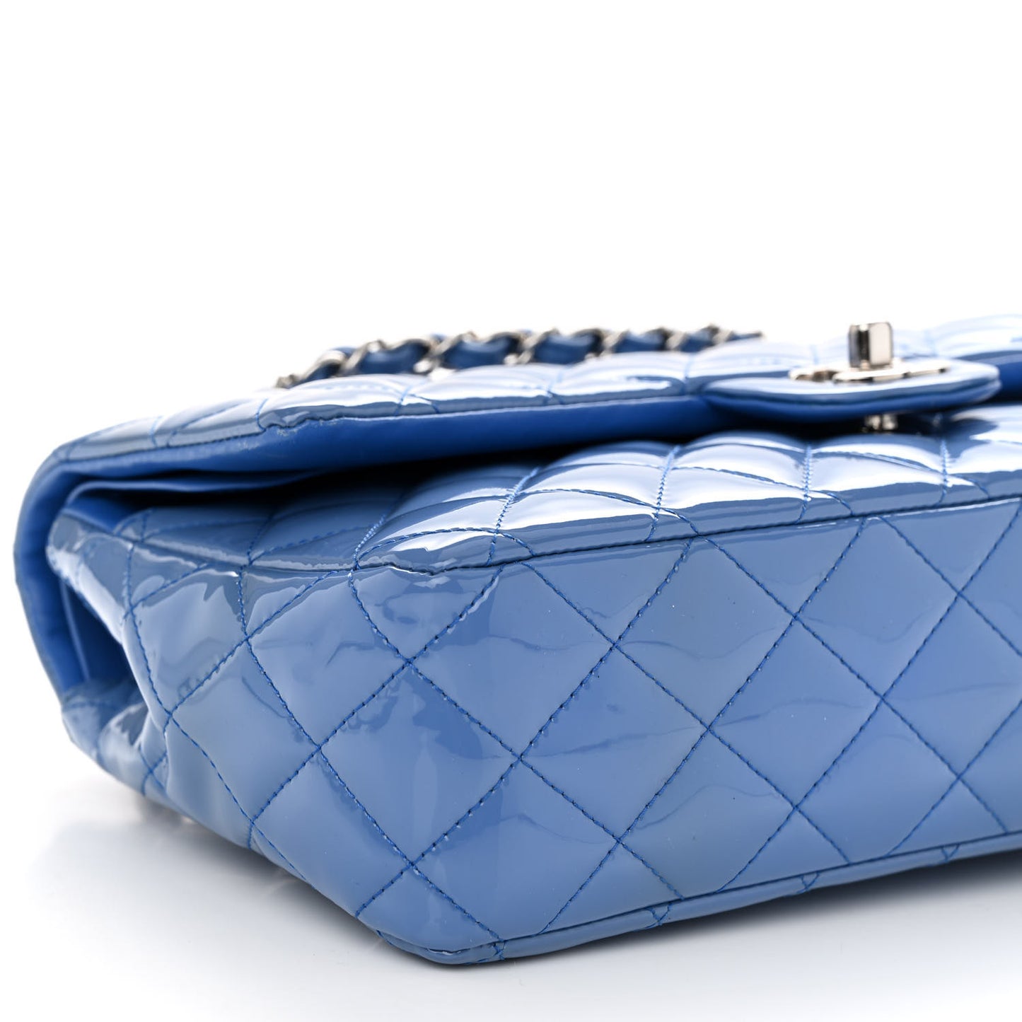 Patent Quilted Medium Double Flap Blue