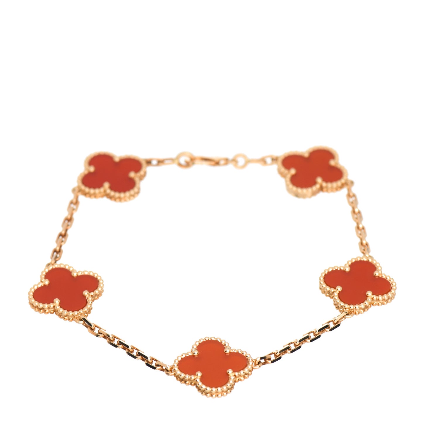 18K Yellow Gold Carnelian 5 Motifs Vintage Alhambra Bracelet