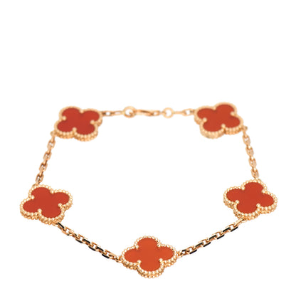 Van Cleef & Arpels 18K Yellow Gold Carnelian 5 Motifs Vintage Alhambra Bracelet 1 of 5