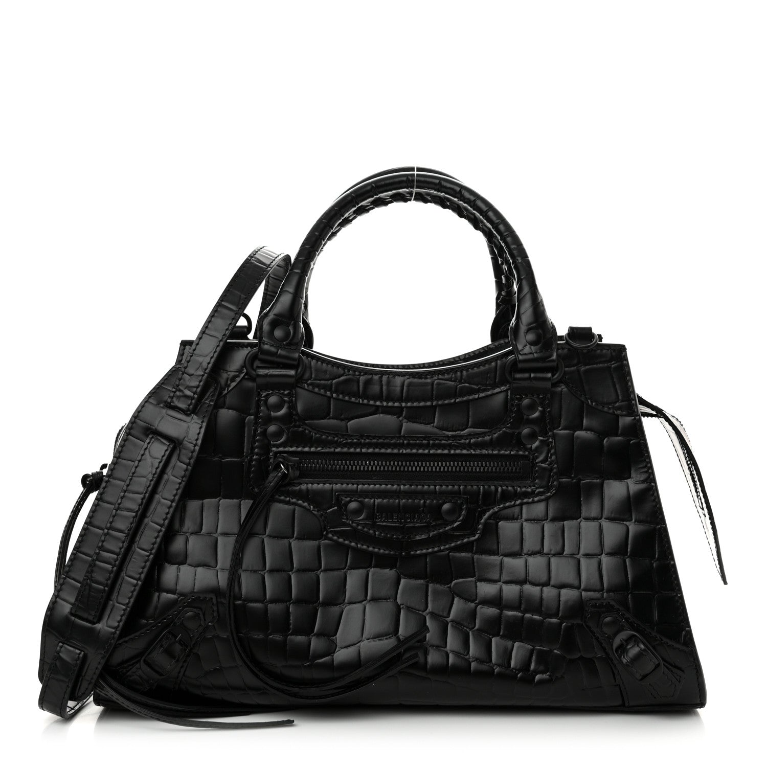 Balenciaga Semi Shiny Calfskin Crocodile Embossed Neo Classic Black Hardware S City Black 1 of 12