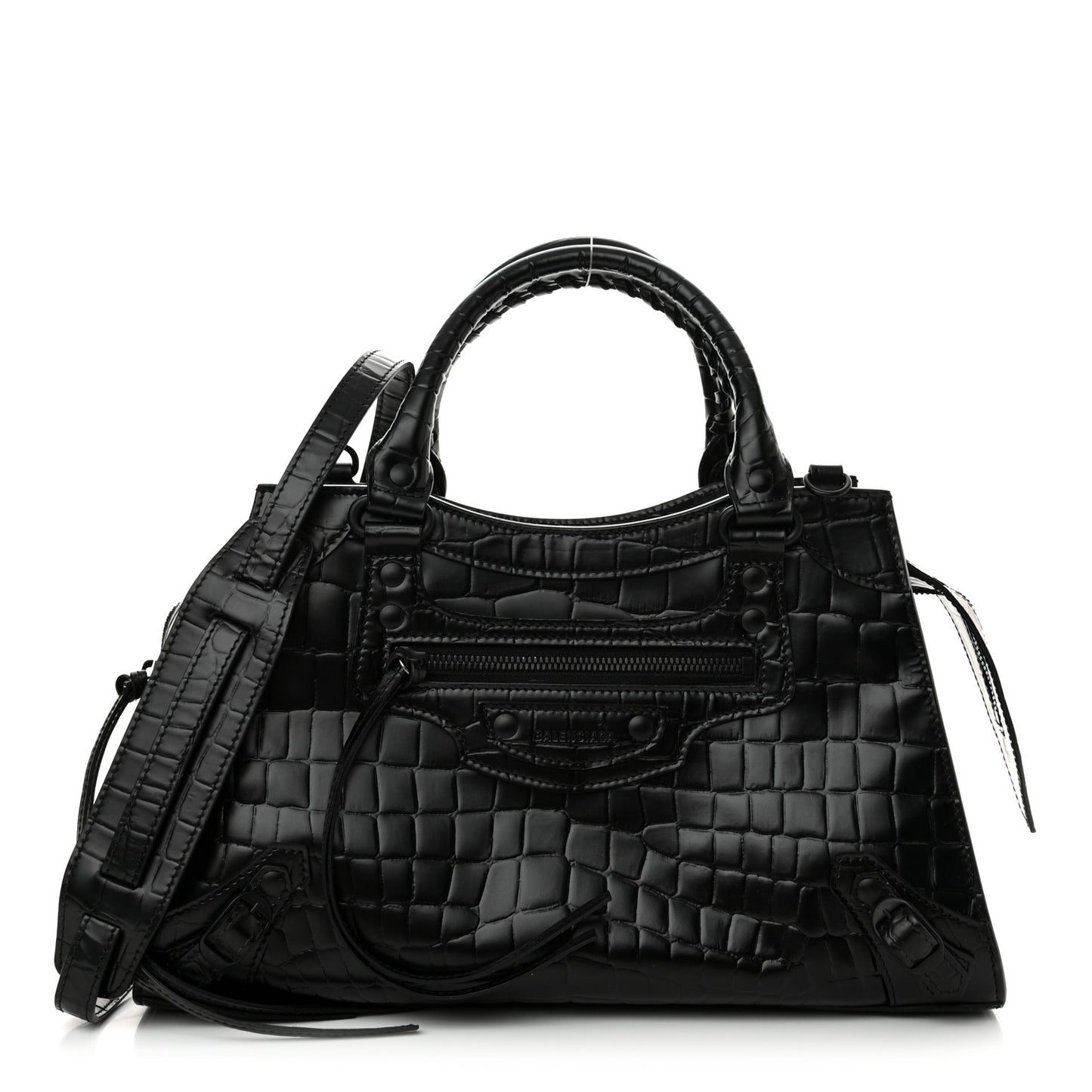 Semi Shiny Calfskin Crocodile Embossed Neo Classic Black Hardware S City Black