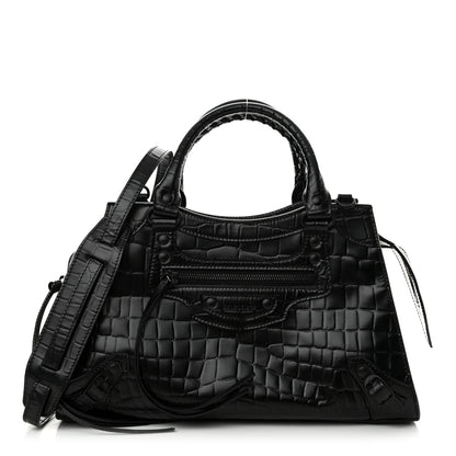 Balenciaga Semi Shiny Calfskin Crocodile Embossed Neo Classic Black Hardware S City Black 1 of 12