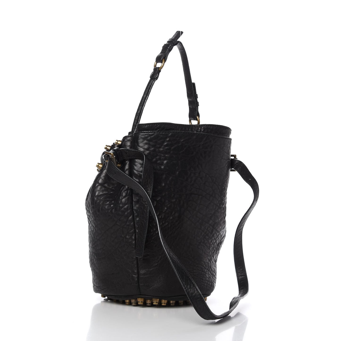 Pebbled Lambskin Diego Bucket Bag Black Antique Brass Hardware