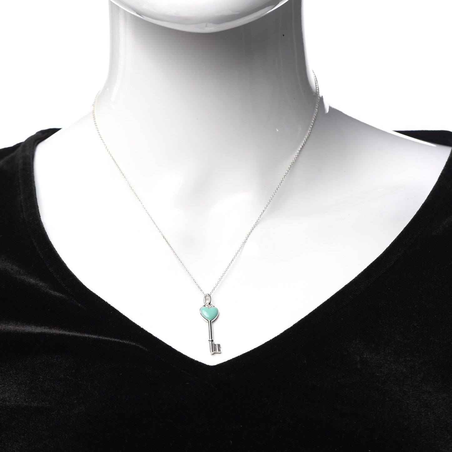 Sterling Silver Enamel Heart Key Pendant Necklace Tiffany Blue