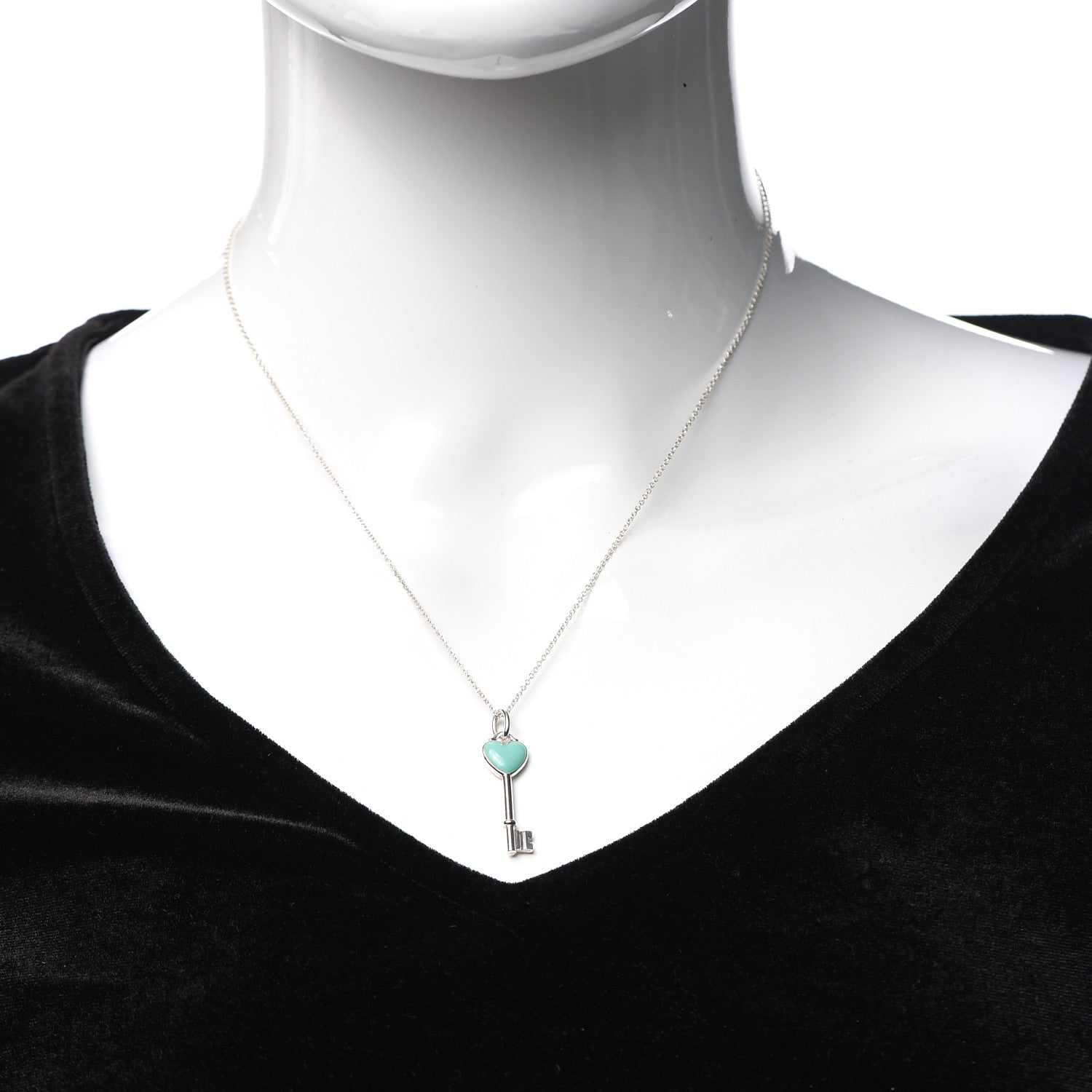 Tiffany Sterling Silver Enamel Heart Key Pendant Necklace Tiffany Blue 2 of 5