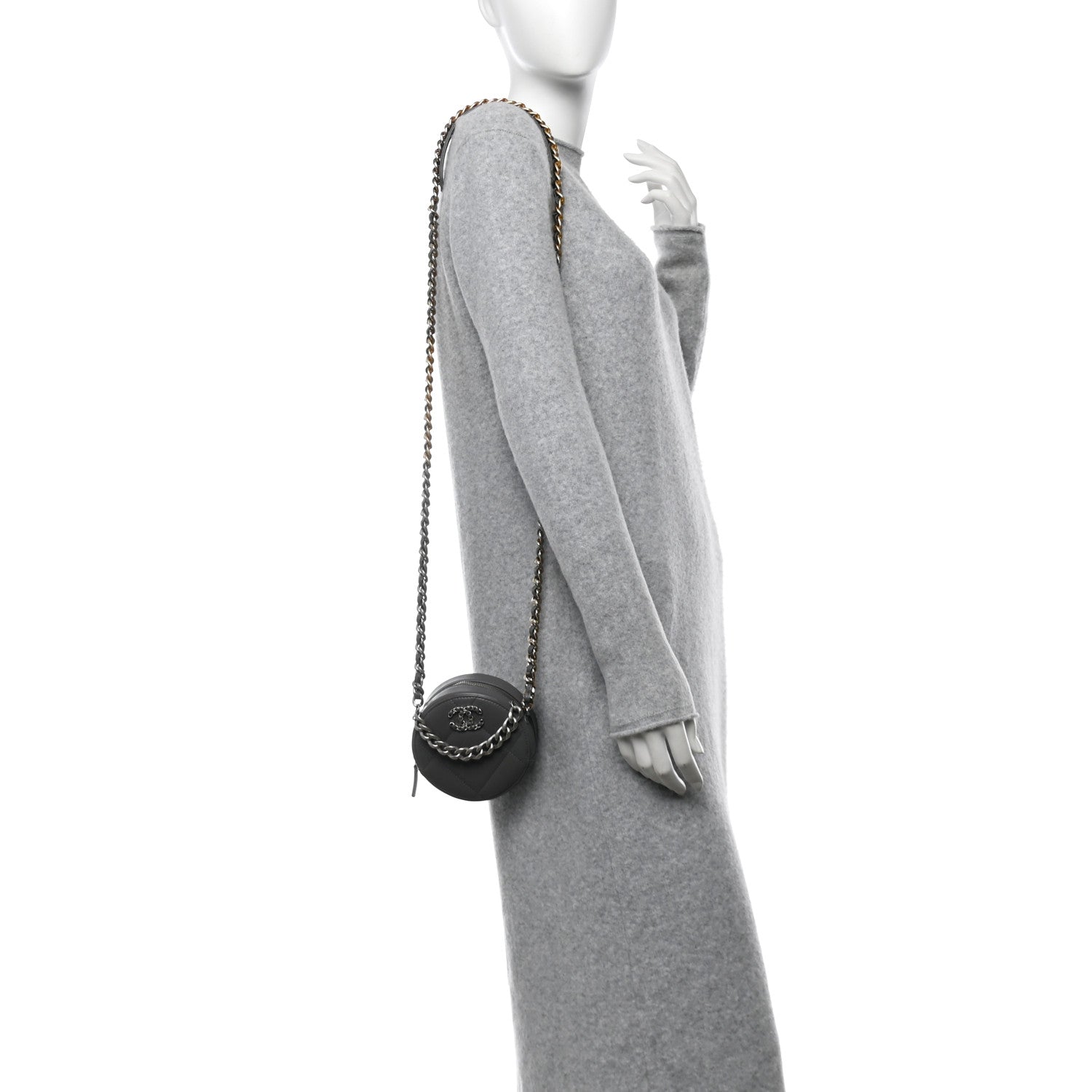 Chanel Lambskin Quilted Chanel 19 Round Clutch With Chain Grey 2 of 10