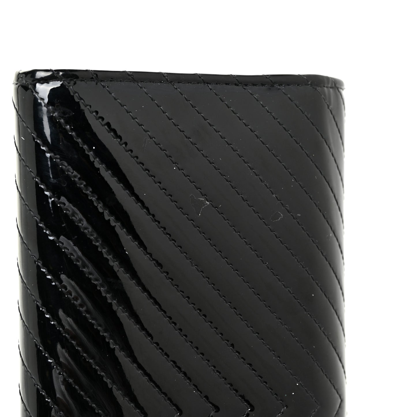 Patent Chevron Quilted Large Gusset Flap Wallet Black