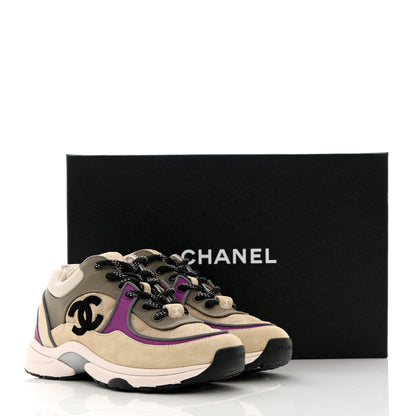 Chanel Mesh Suede Calfskin Grained Calfskin Womens CC Sneakers 36 Beige Dark Beige Purple 9 of 9