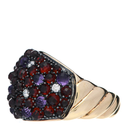David Yurman 18K Yellow Gold Sterling Silver Diamond Spessartine Garnet Amethyst Osetra Cable Ring 57 8 3 of 6