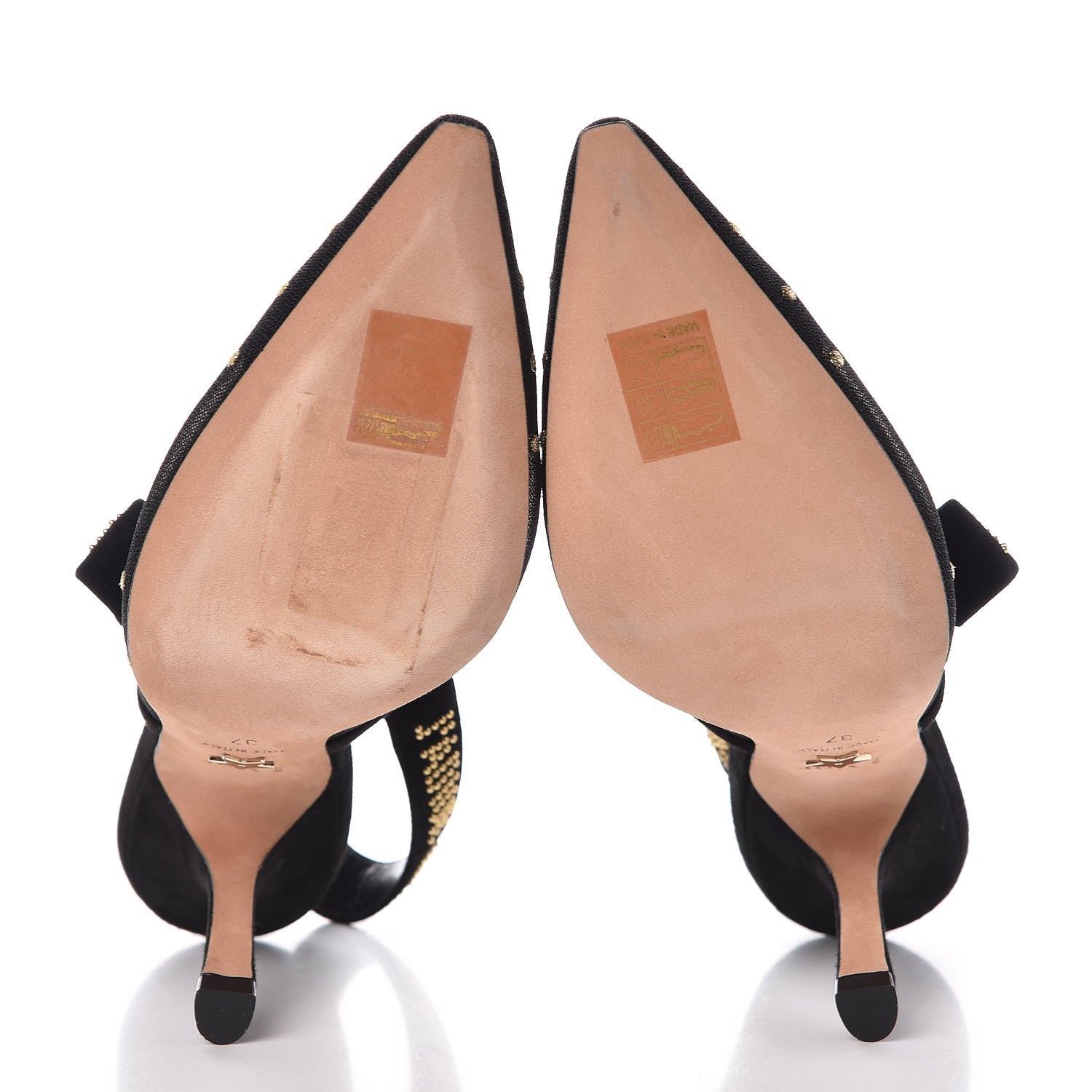 Christian Dior Mesh Plumetis Suede Dotted Studded J'Adoir Slingback 100mm Pumps 37 Black Gold 7 of 10