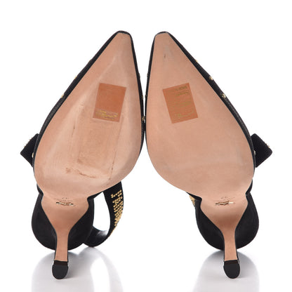 Christian Dior Mesh Plumetis Suede Dotted Studded J'Adoir Slingback 100mm Pumps 37 Black Gold 7 of 10