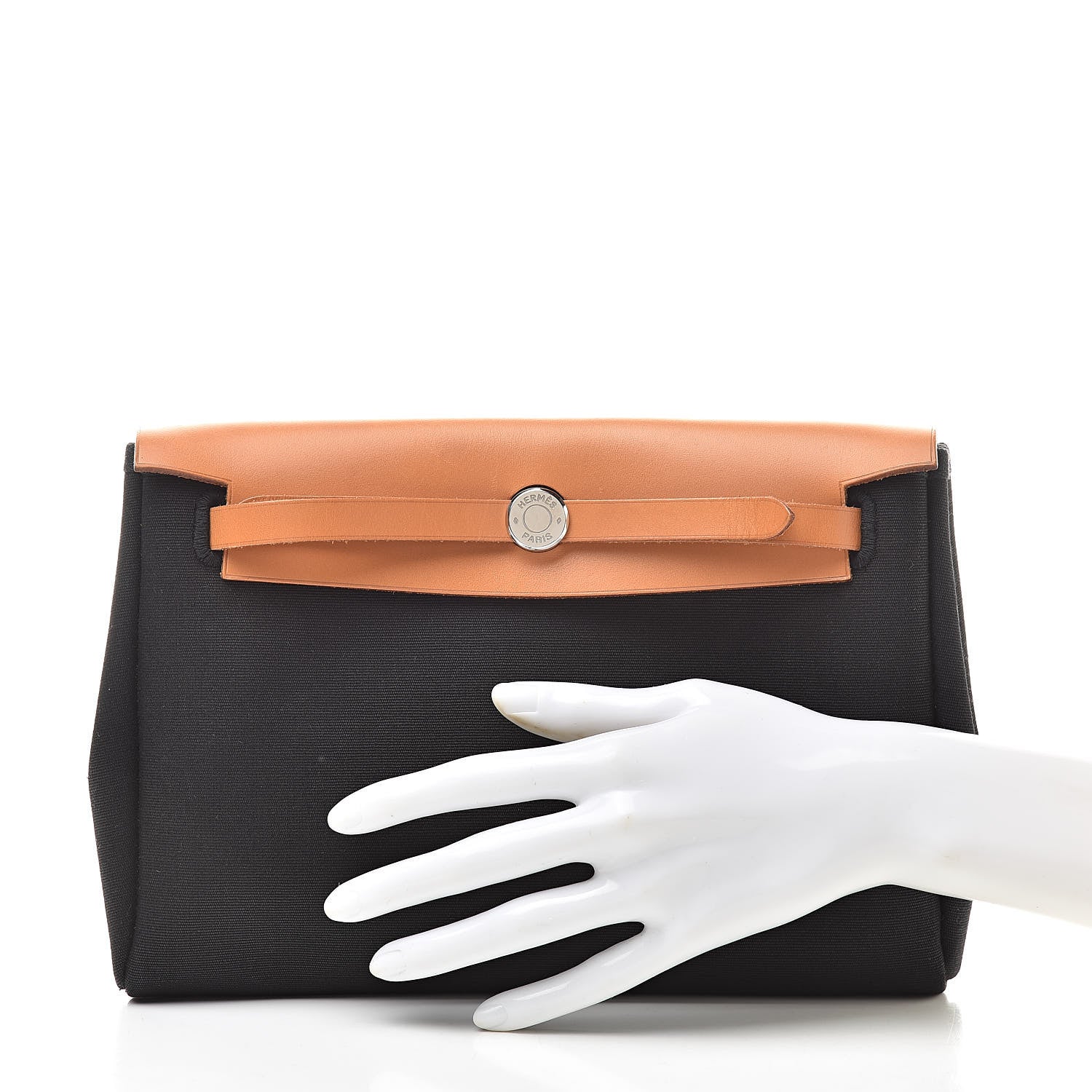 Hermes Toile Vache Calfskin Herbag Clutch Natural Black 2 of 12