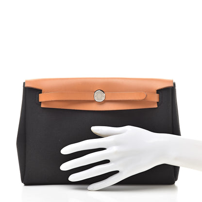 Hermes Toile Vache Calfskin Herbag Clutch Natural Black 2 of 12