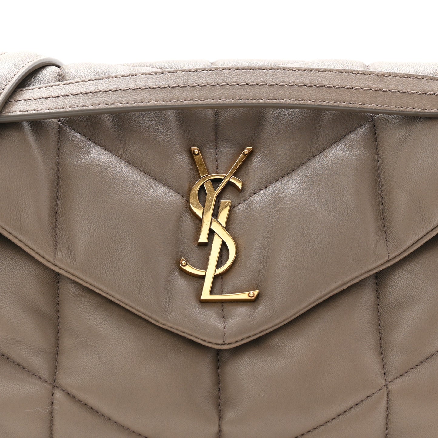 Lambskin Quilted Small Loulou Puffer Monogram Chain Satchel Dusty Grey