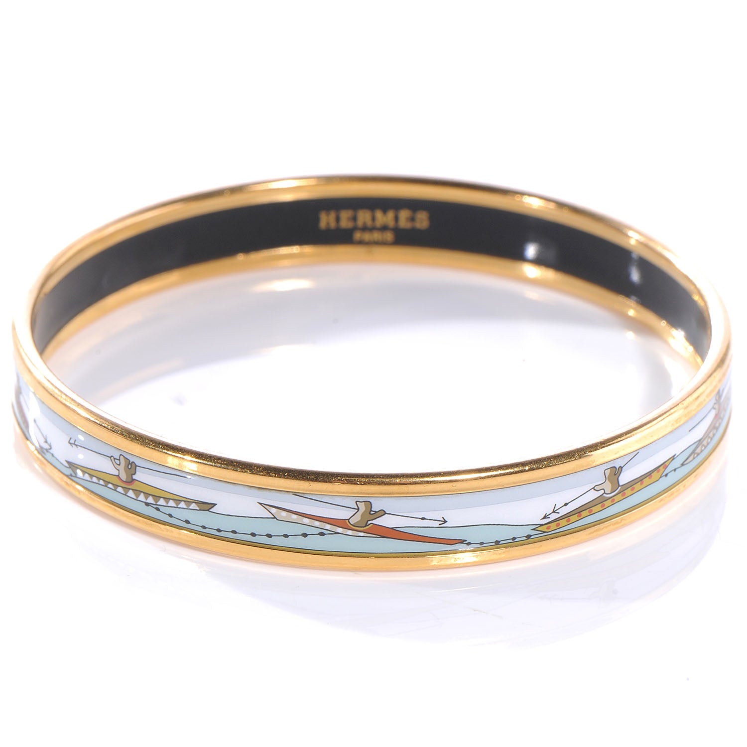 Hermes Enamel Printed Narrow Canoe Bracelet 65 1 of 5