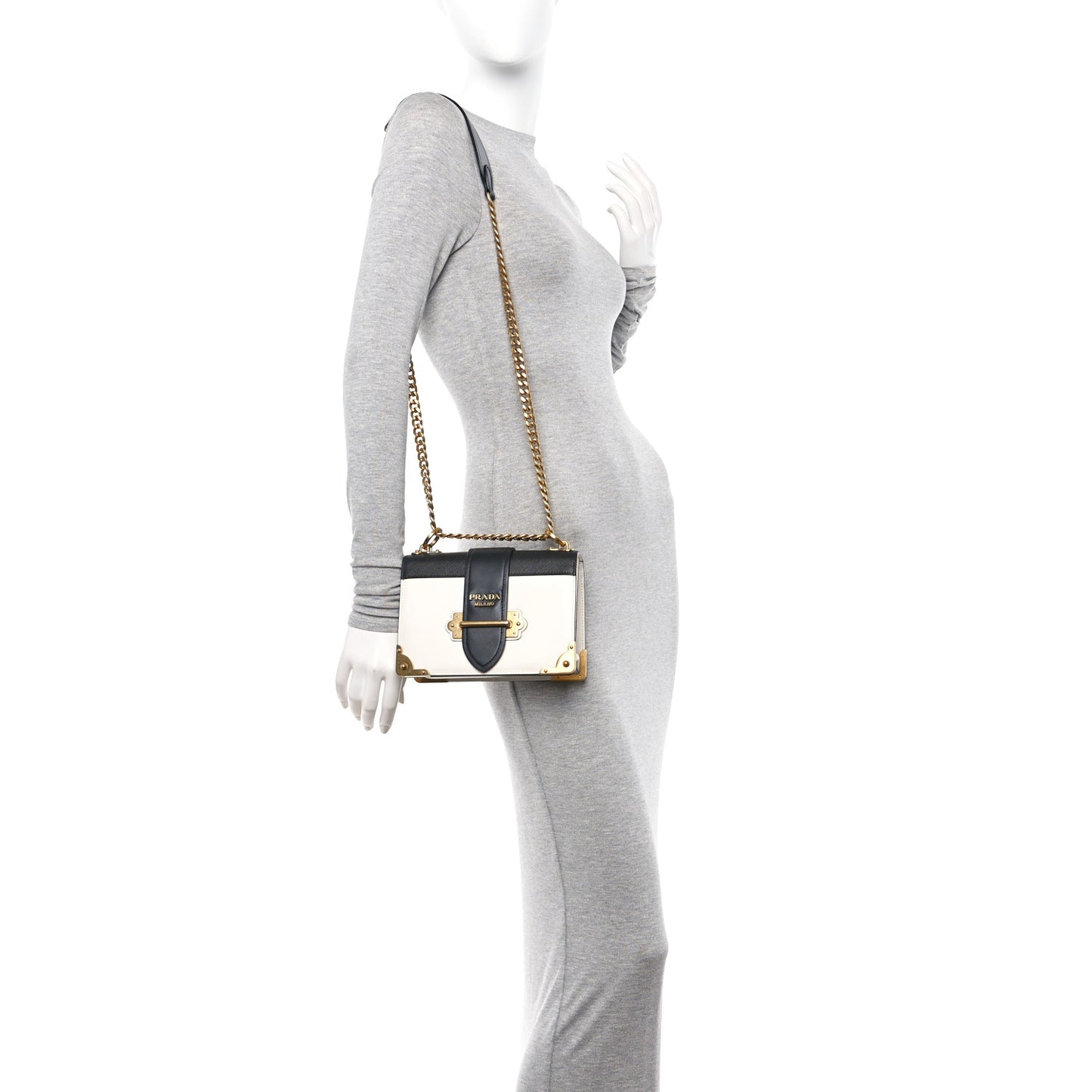City Calf Saffiano Large Cahier Bag White Black