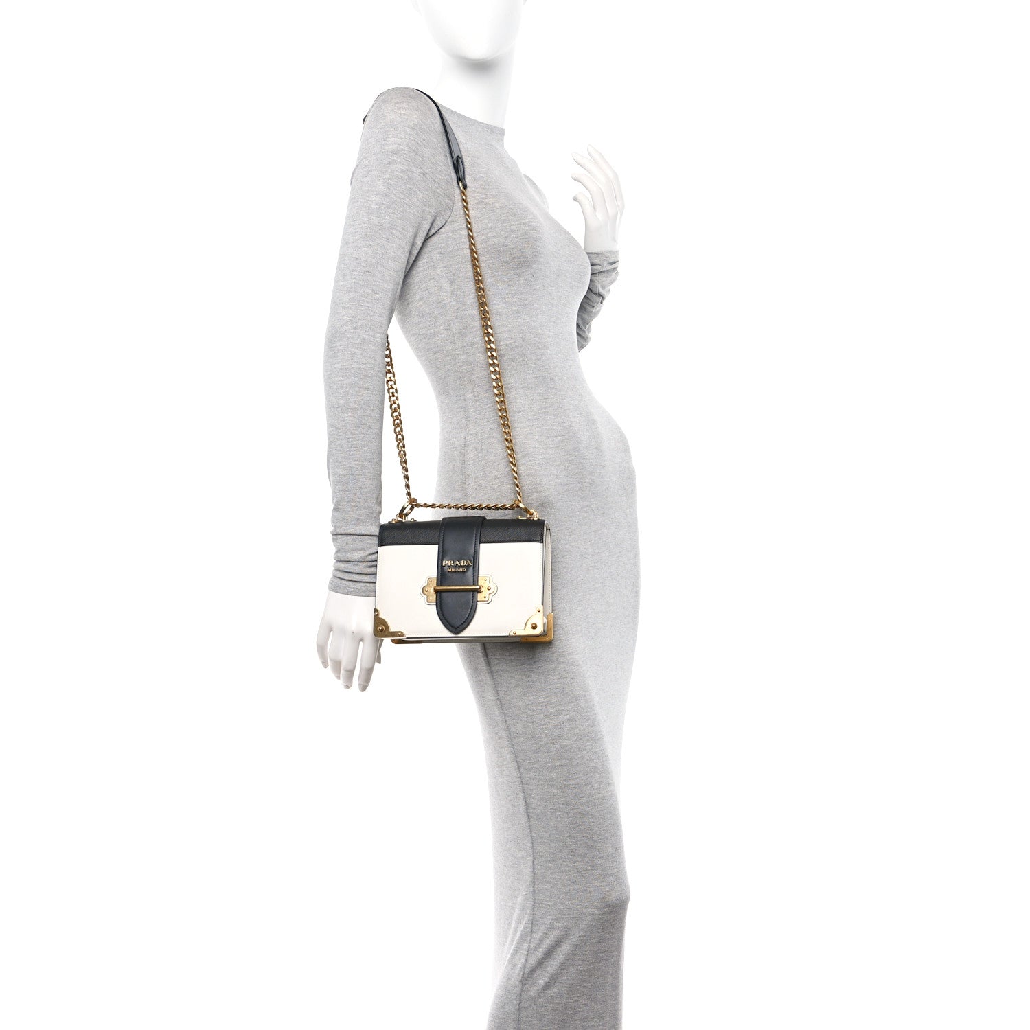 Prada City Calf Saffiano Large Cahier Bag White Black 2 of 10