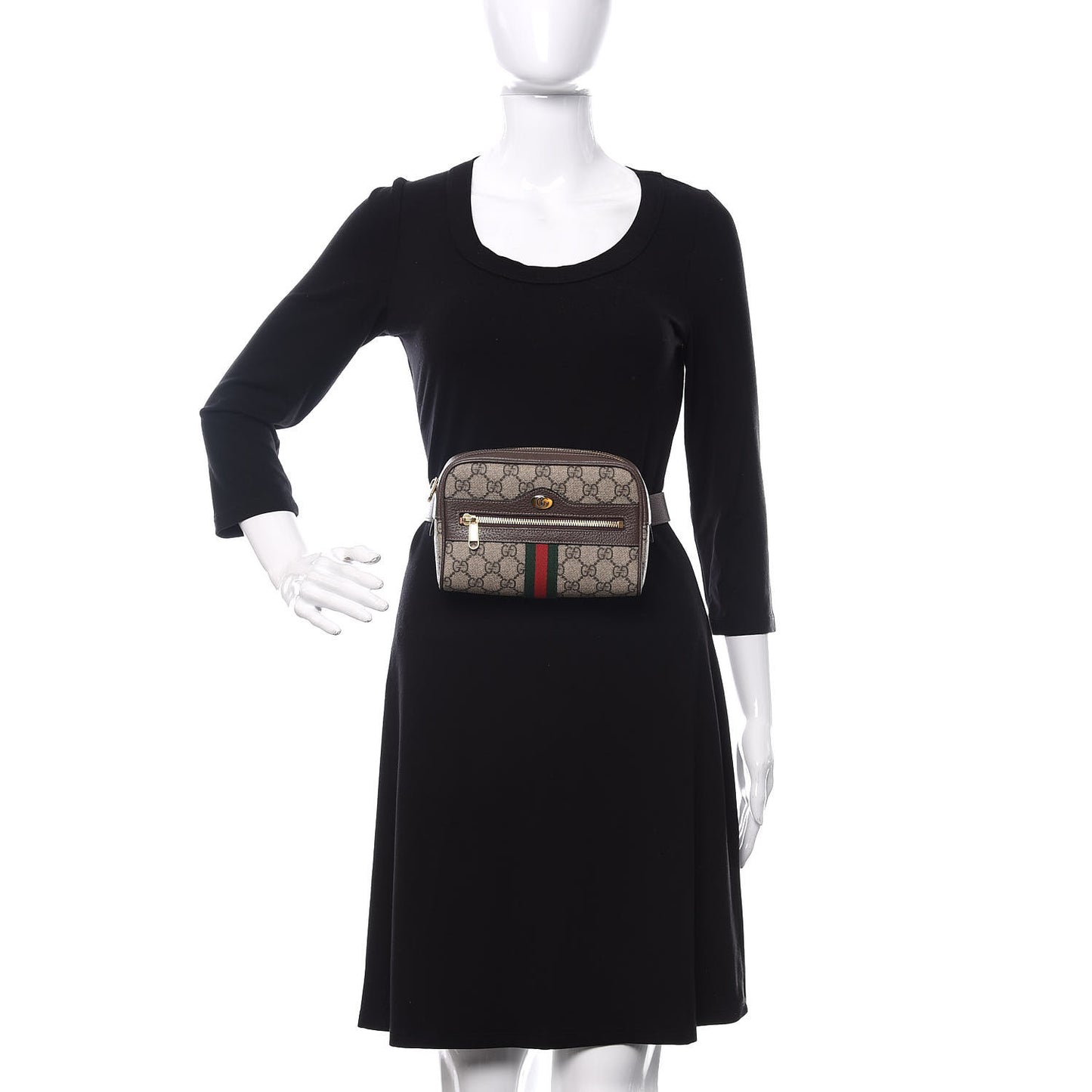 GG Supreme Monogram Web Small Ophidia Belt Bag 75 30 Dark Brown