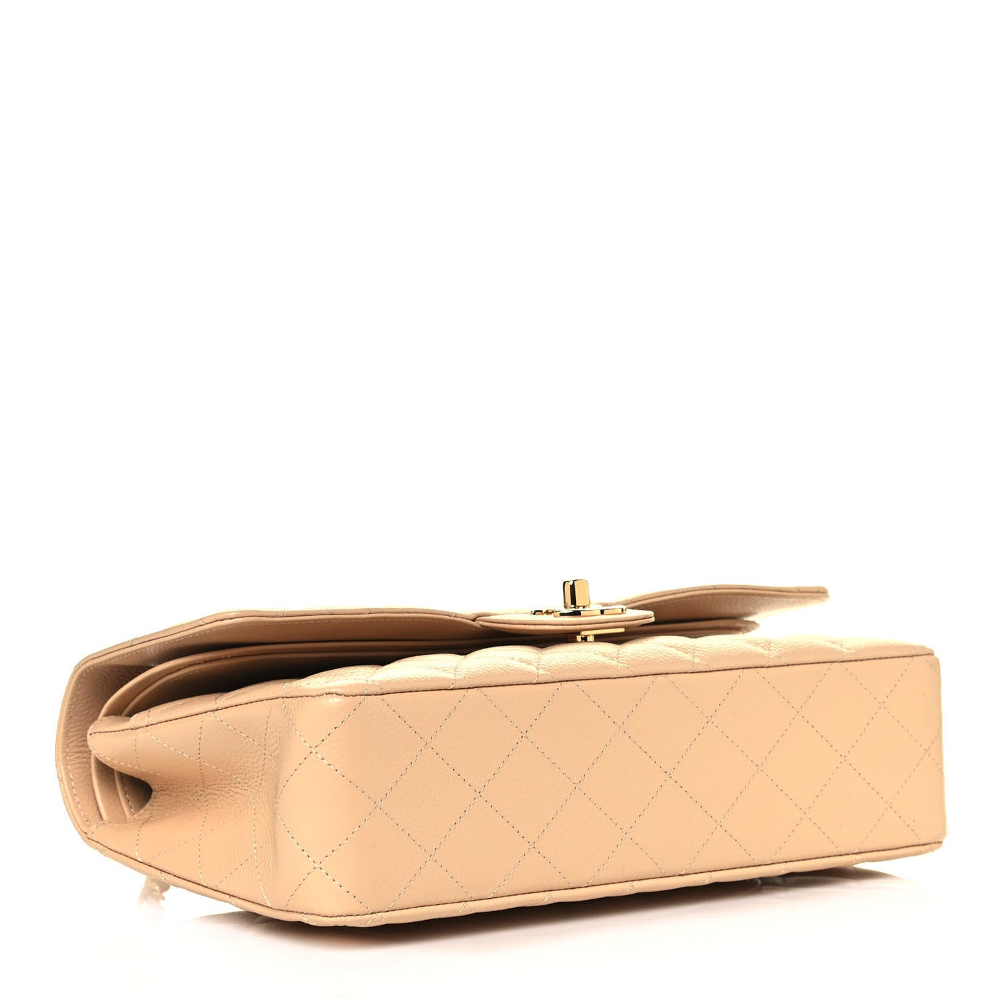 Caviar Quilted Medium Double Flap Beige