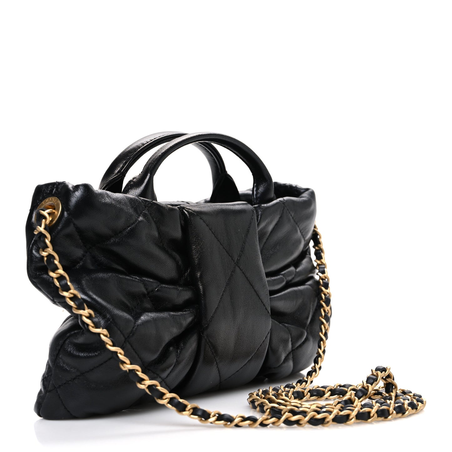 Lambskin Quilted Mini Bow Bag Black
