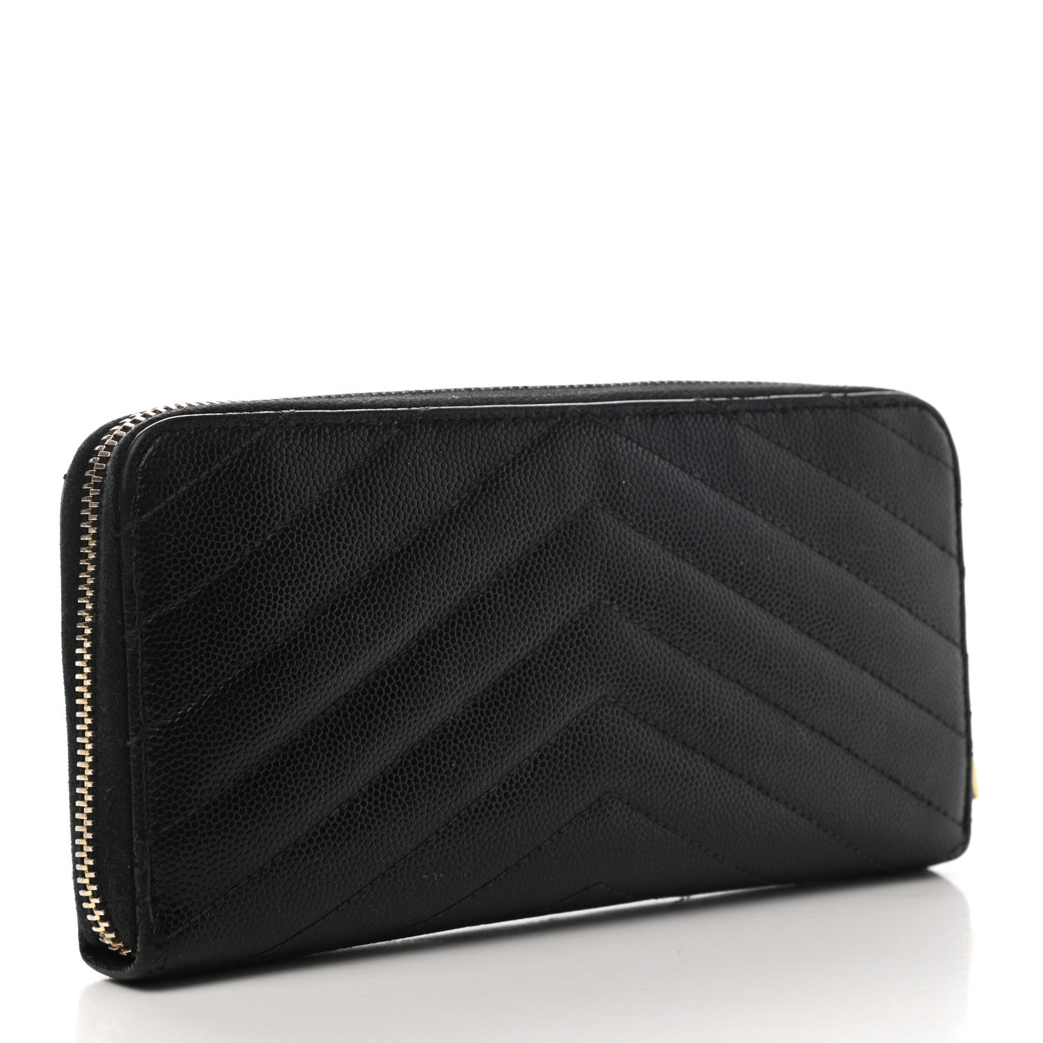 Saint Laurent Grain De Poudre Matelasse Chevron Monogram Zip Around Wallet Black 3 of 6