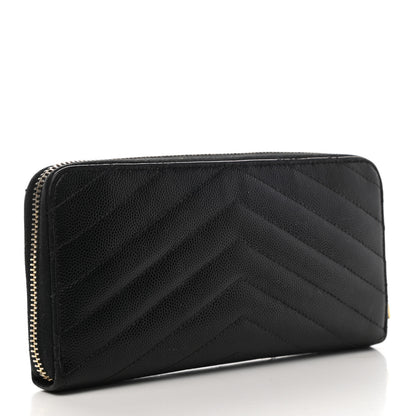 Saint Laurent Grain De Poudre Matelasse Chevron Monogram Zip Around Wallet Black 3 of 6