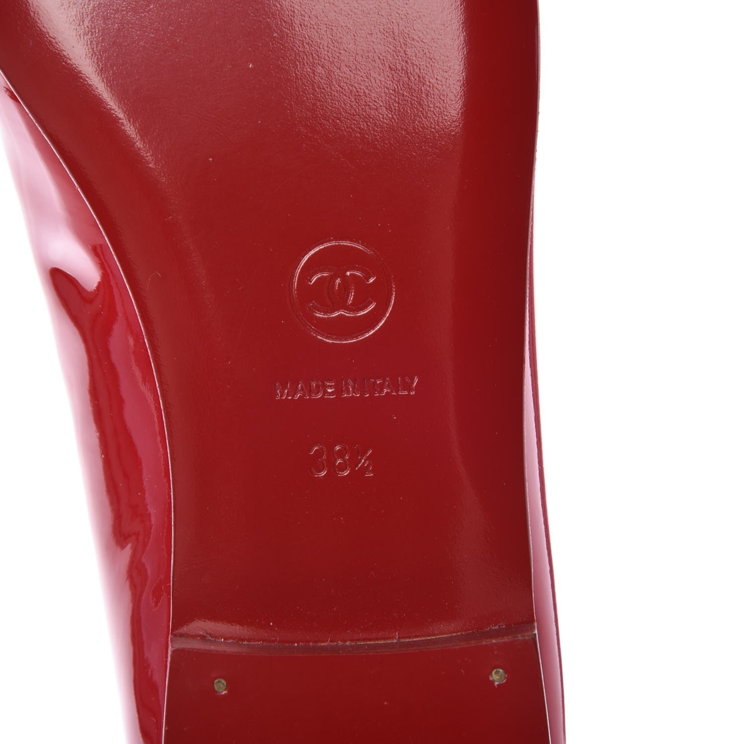 Chanel Patent Calfskin CC Cap Toe Ballerina Flats 38.5 Red 6 of 9