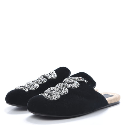 Gucci Velvet Crystal Snake Embroidered Womens Slippers 37 Black 3 of 9