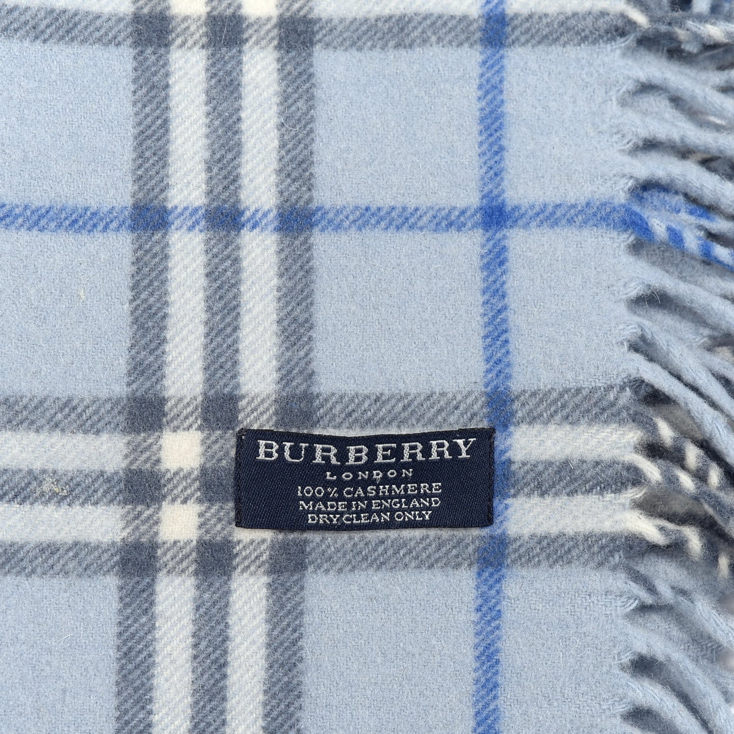 Cashmere Check Happy Fringe Scarf Light Blue