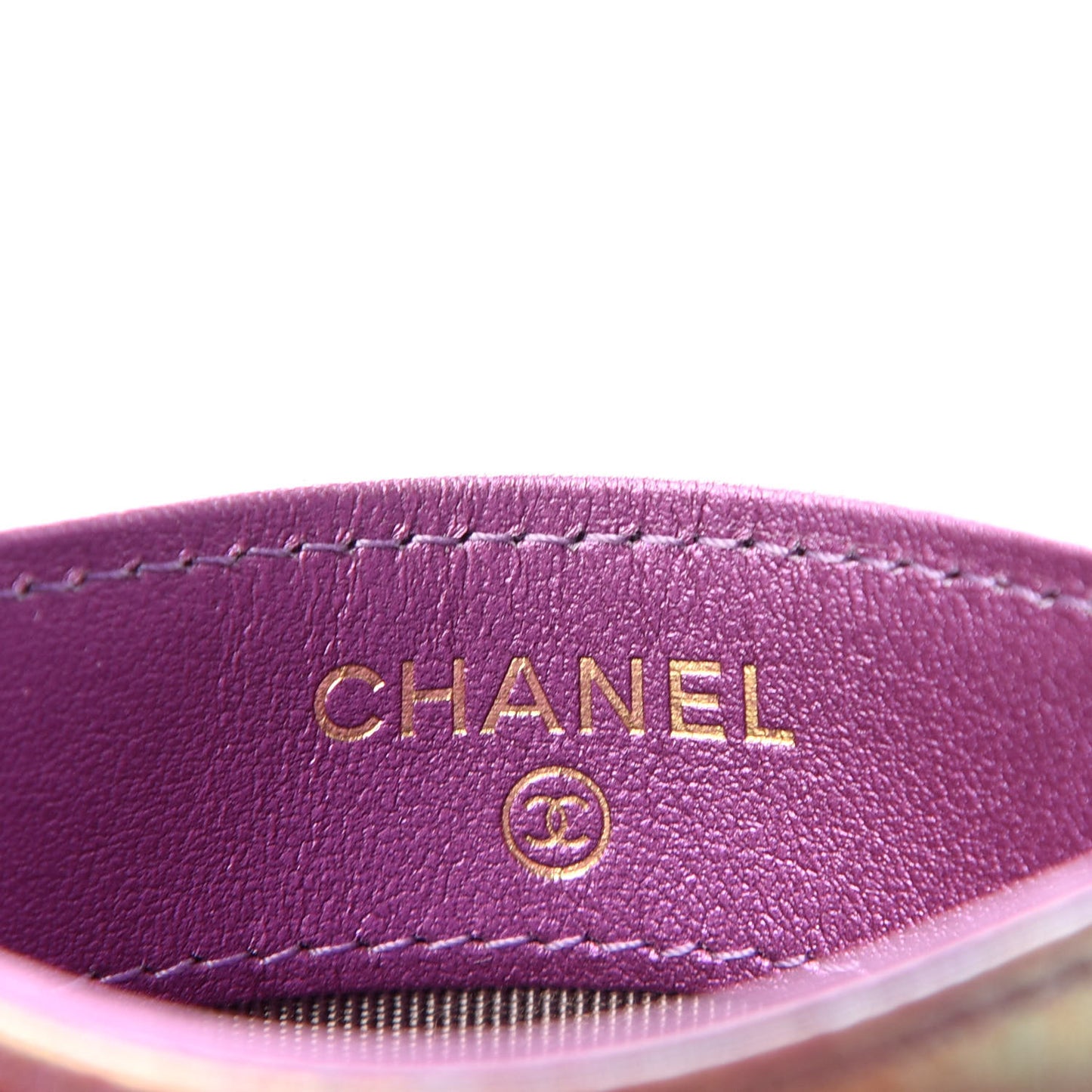 Iridescent Lambskin Quilted Card Holder Purple