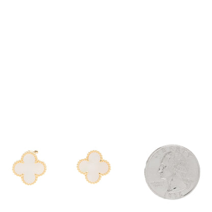 Van Cleef & Arpels 18K Yellow Gold Mother of Pearl Vintage Alhambra Earrings 2 of 5