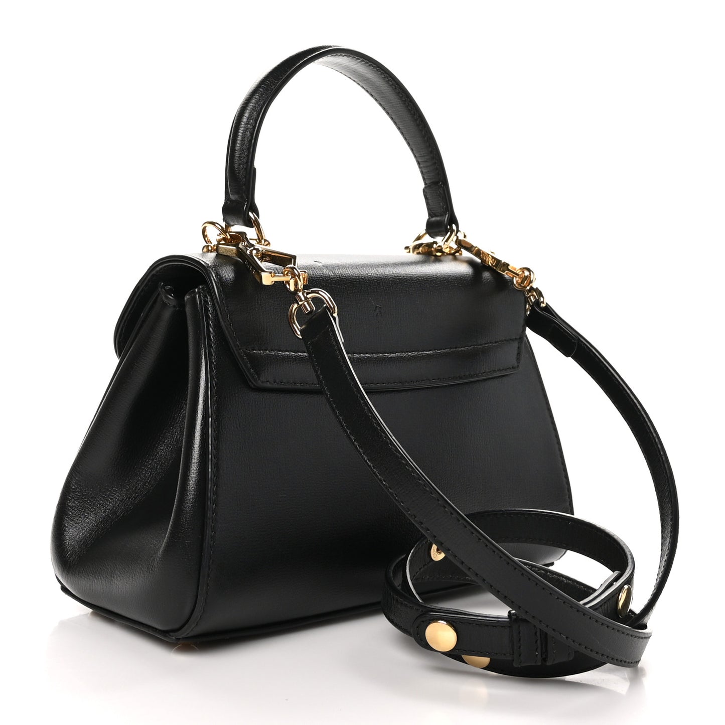 Glazed Textured Calfskin Mini Horsebit 1955 Top Handle Flap Bag Black