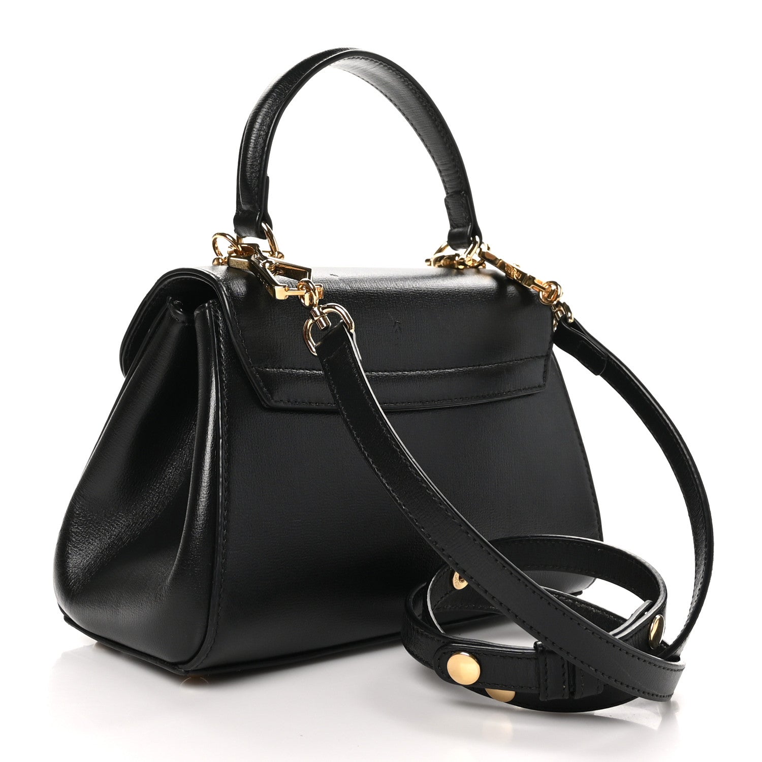 Gucci Glazed Textured Calfskin Mini Horsebit 1955 Top Handle Flap Bag Black 3 of 11