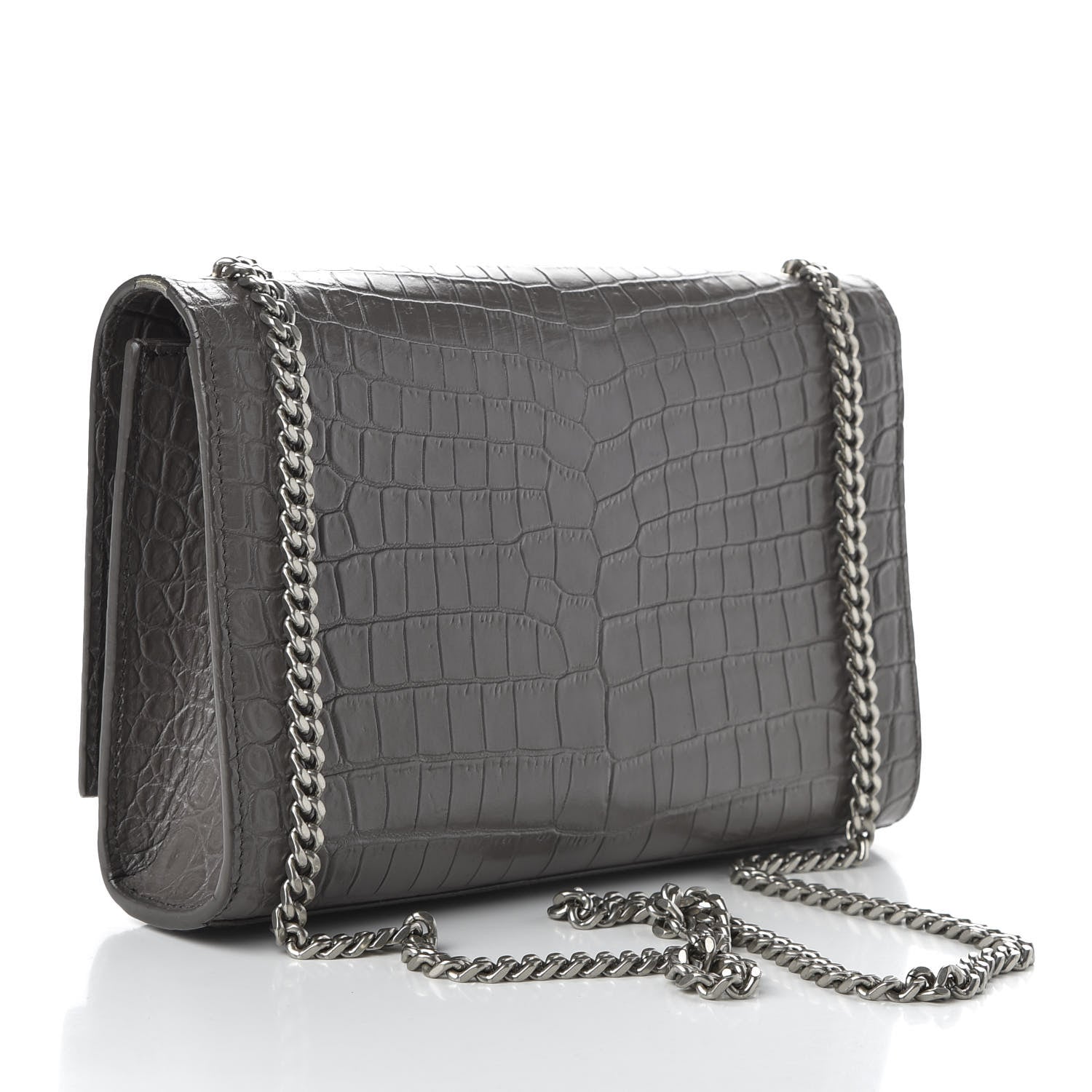 Saint Laurent Calfskin Crocodile Embossed Medium Classic Monogram Kate Tassel Satchel Fog 3 of 9