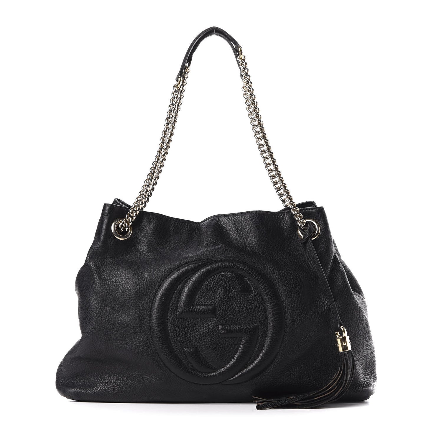Pebbled Calfskin Medium Soho Chain Shoulder Bag Black