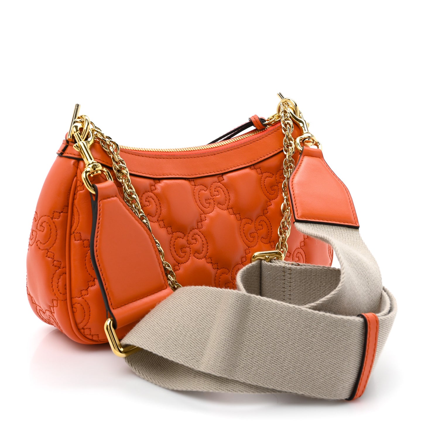 Calfskin GG Matelasse Chain Handbag Deep Orange Natural