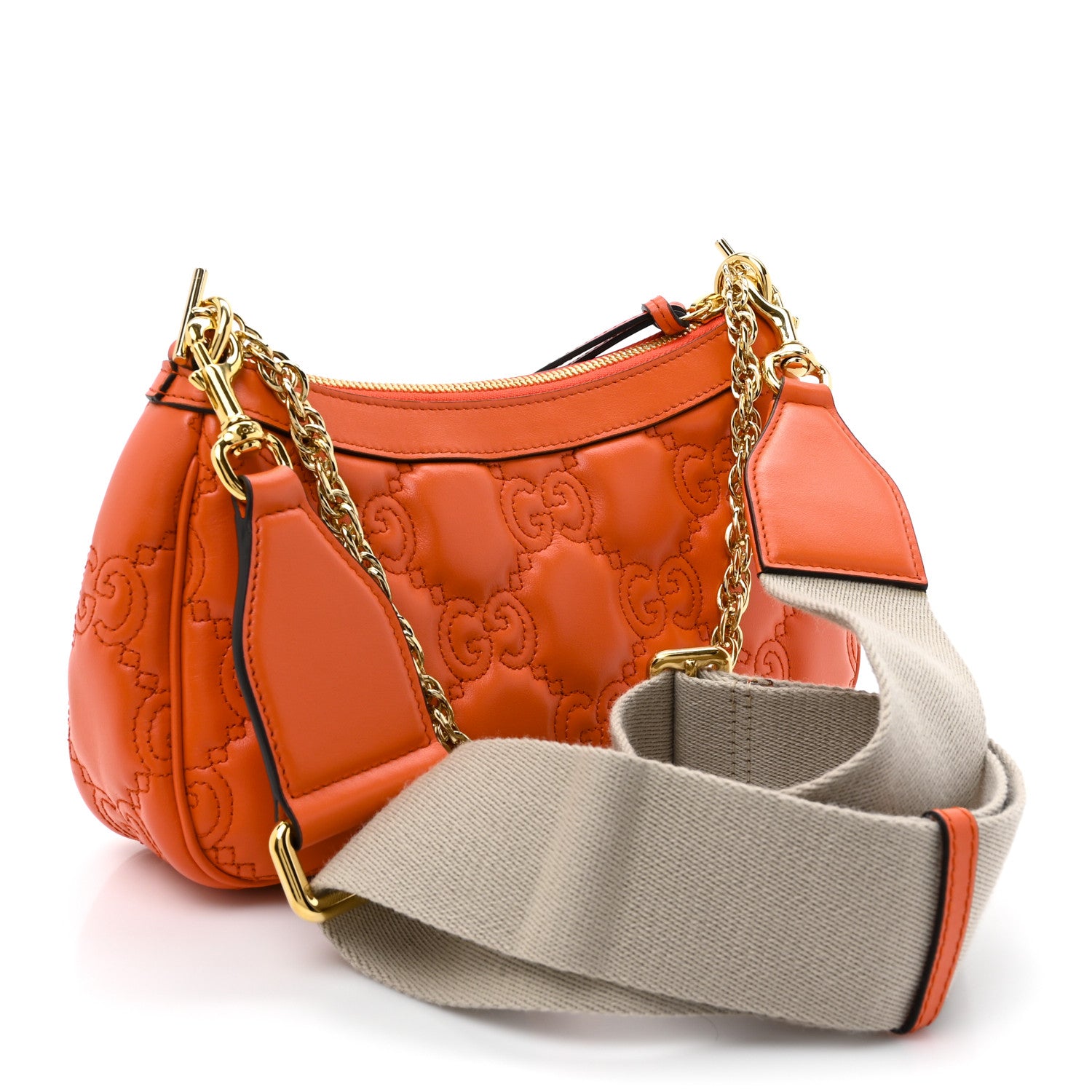 Gucci Calfskin GG Matelasse Chain Handbag Deep Orange Natural 3 of 11