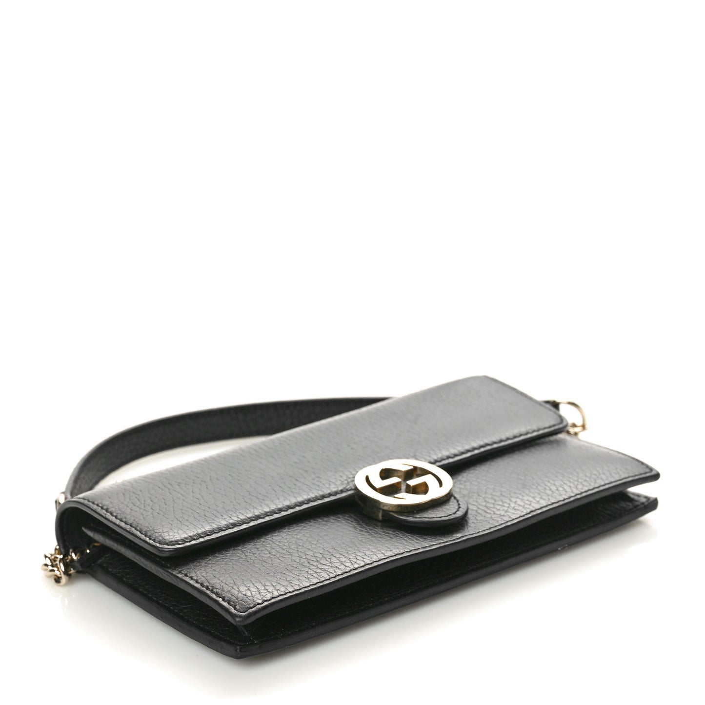 Dollar Calfskin Interlocking G Chain Wallet Black