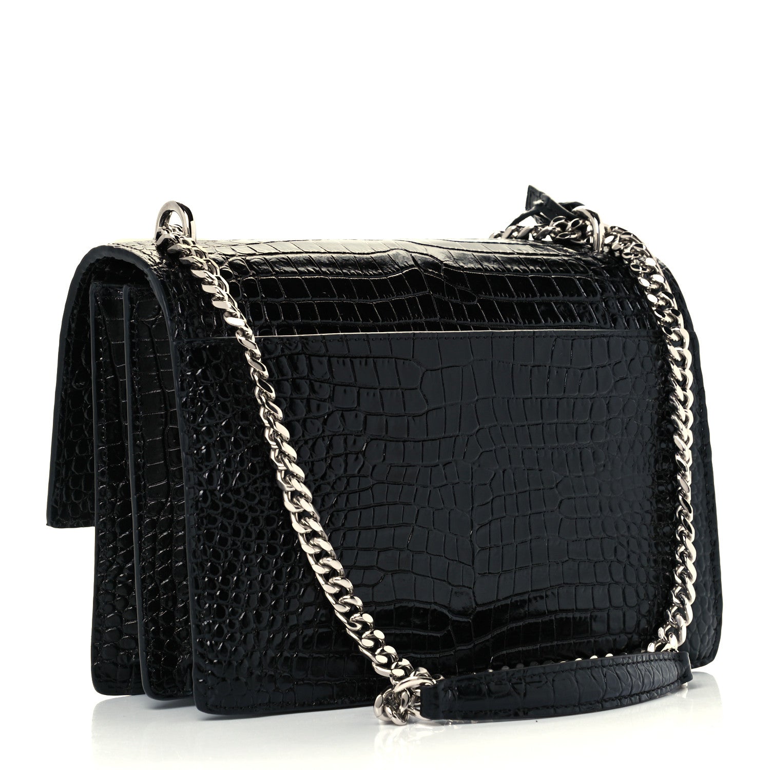 Saint Laurent Calfskin Crocodile Embossed Medium Monogram Sunset Black 3 of 13