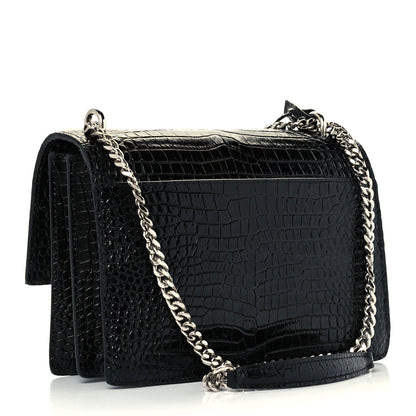 Saint Laurent Calfskin Crocodile Embossed Medium Monogram Sunset Black 3 of 13