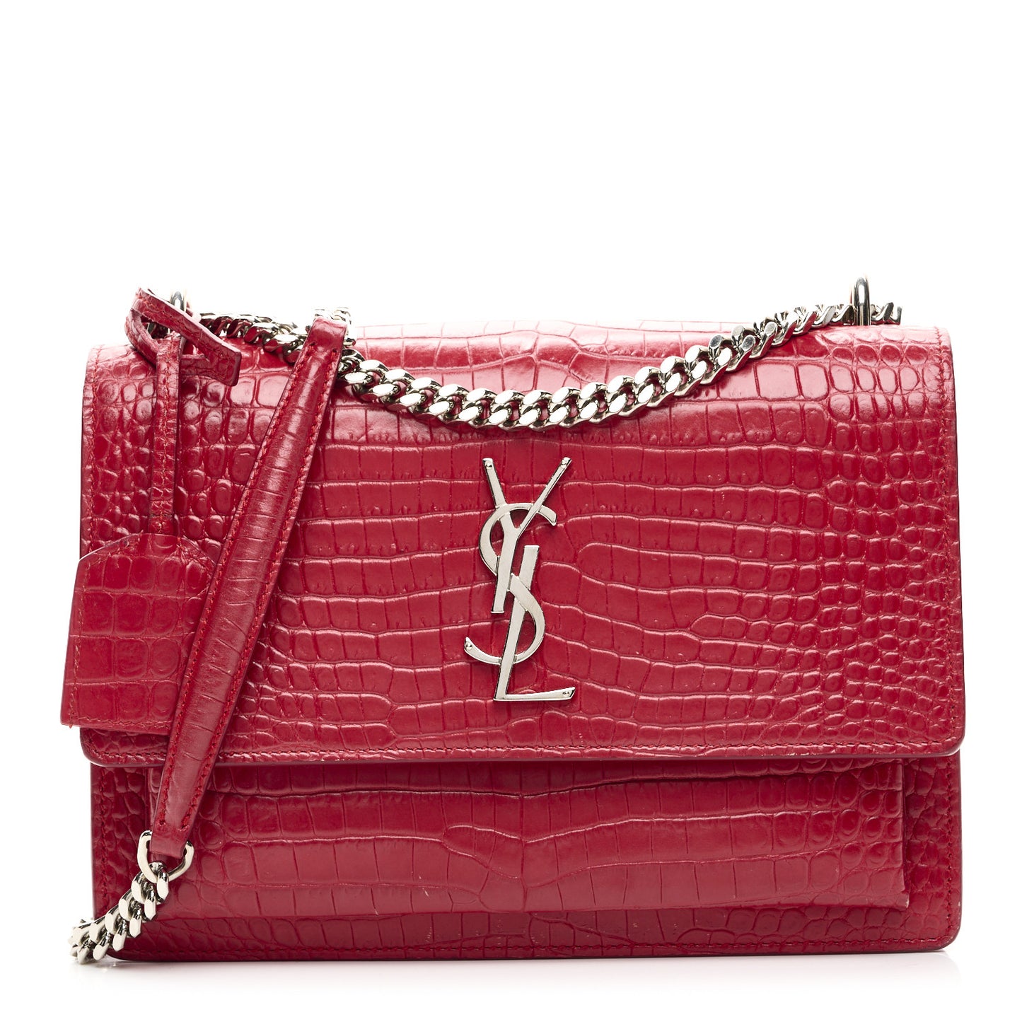 Calfskin Crocodile Embossed Medium Monogram Sunset Rouge Eros