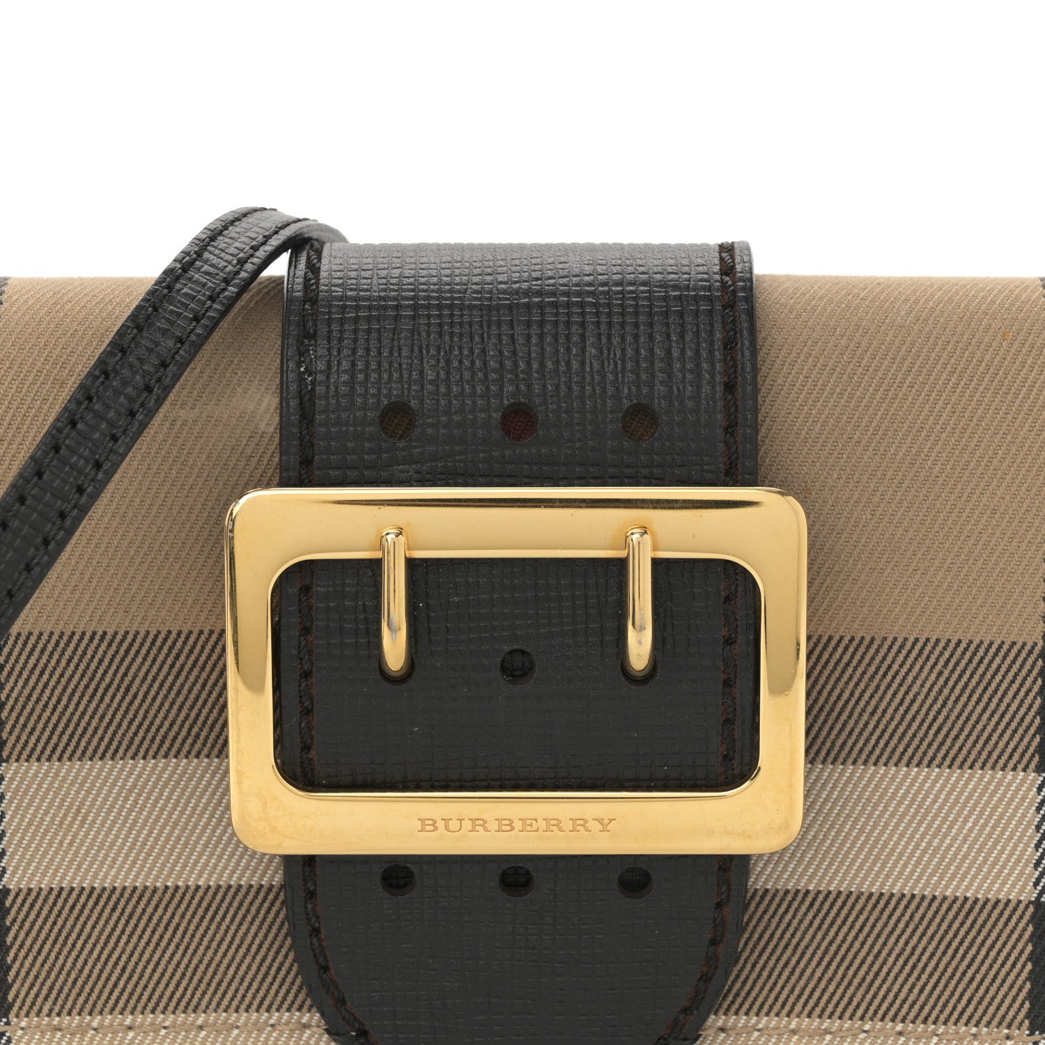 Burberry House Check Bridle Calfskin Small Madison Buckle Bag Black Black 7 of 12