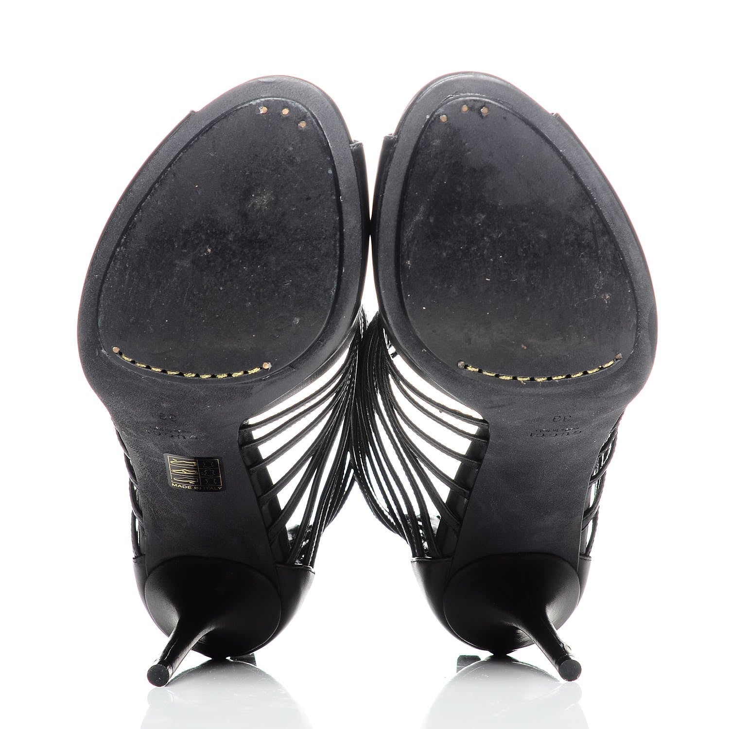 Gucci Saddle Soft Lux Peep Toe Caged Sandals 39 Black 8 of 11