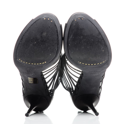 Gucci Saddle Soft Lux Peep Toe Caged Sandals 39 Black 8 of 11