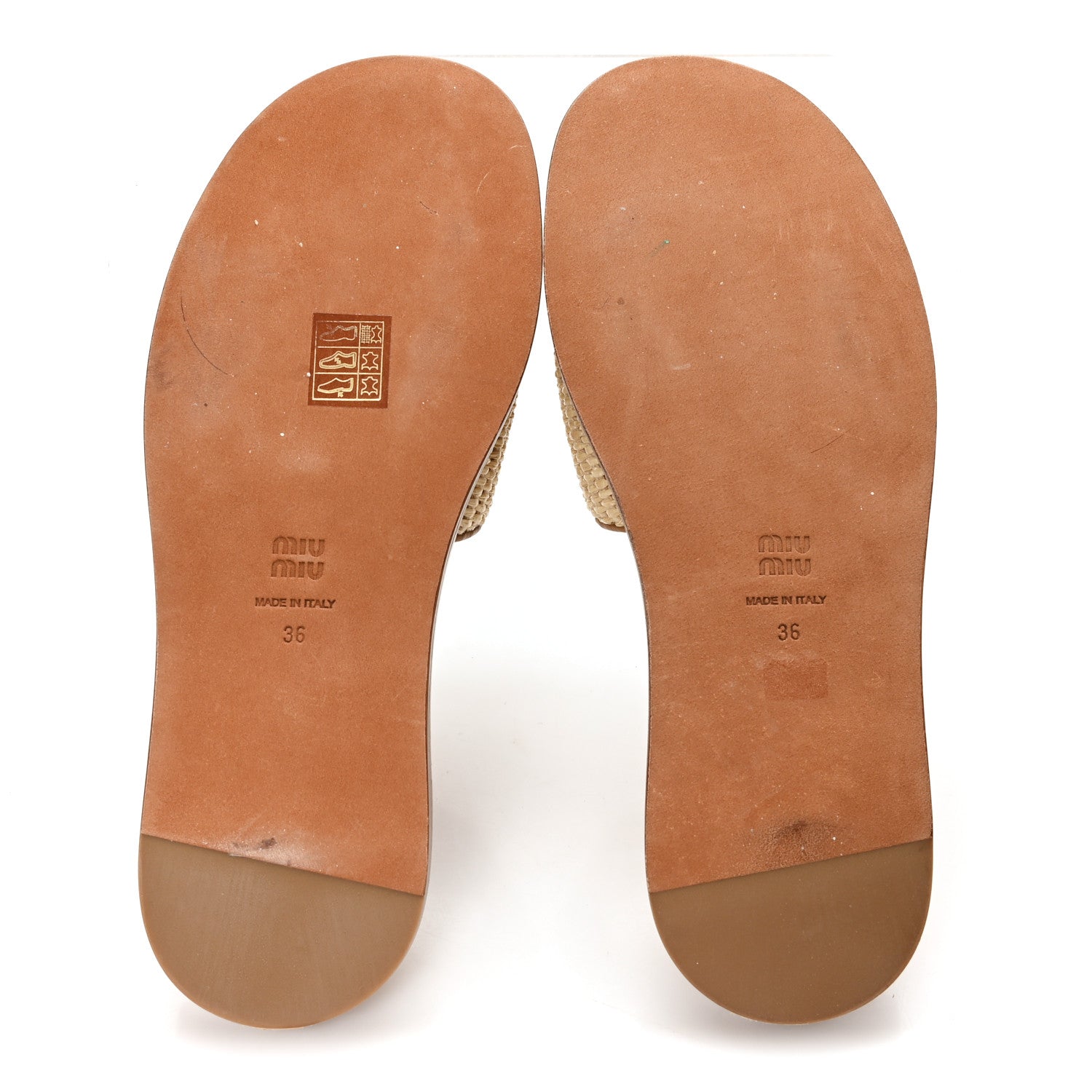 Miu Miu Stuoia Raffia Calfskin Logo Sandals 36 Naturale 6 of 9