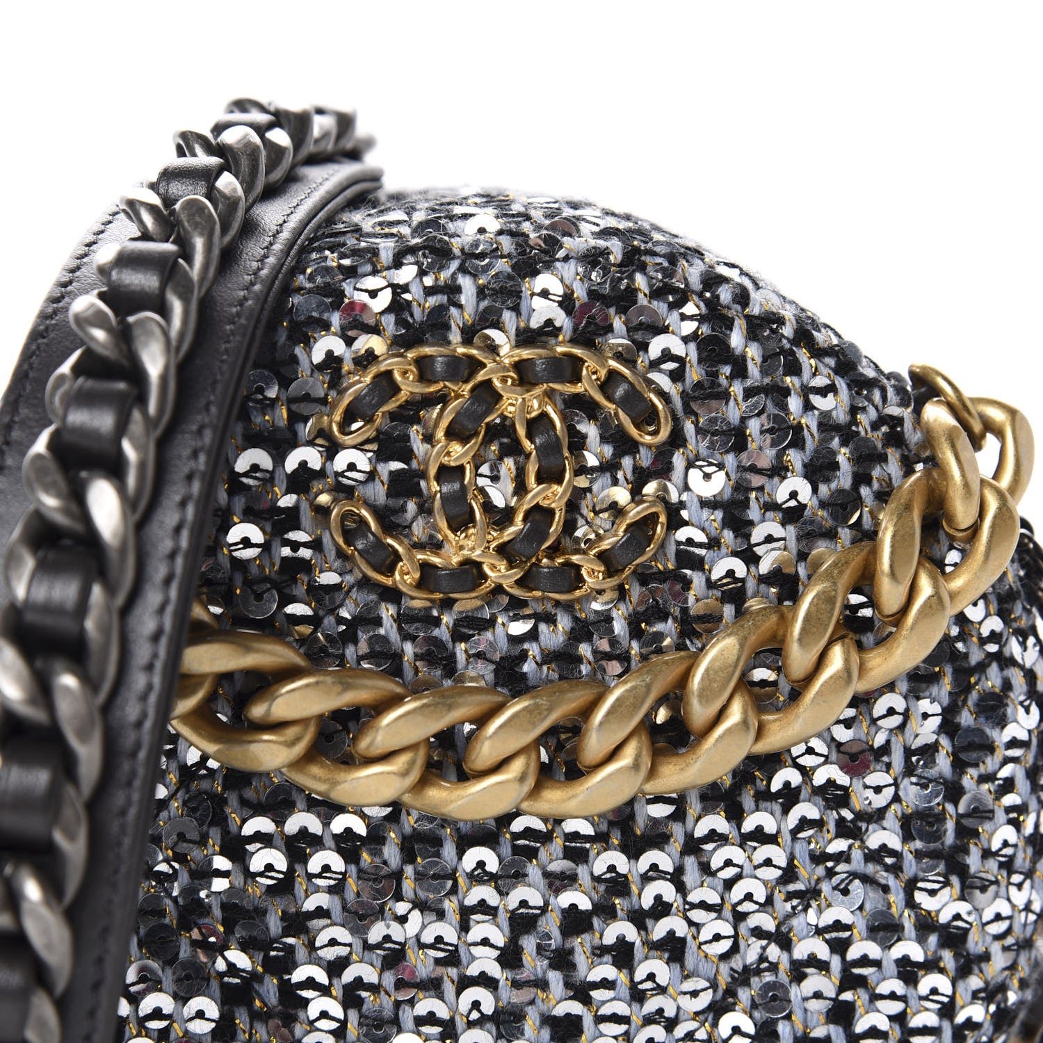 Chanel Sequin 19 Round Clutch With Chain Silver Black 10 of 11