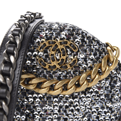 Chanel Sequin 19 Round Clutch With Chain Silver Black 10 of 11