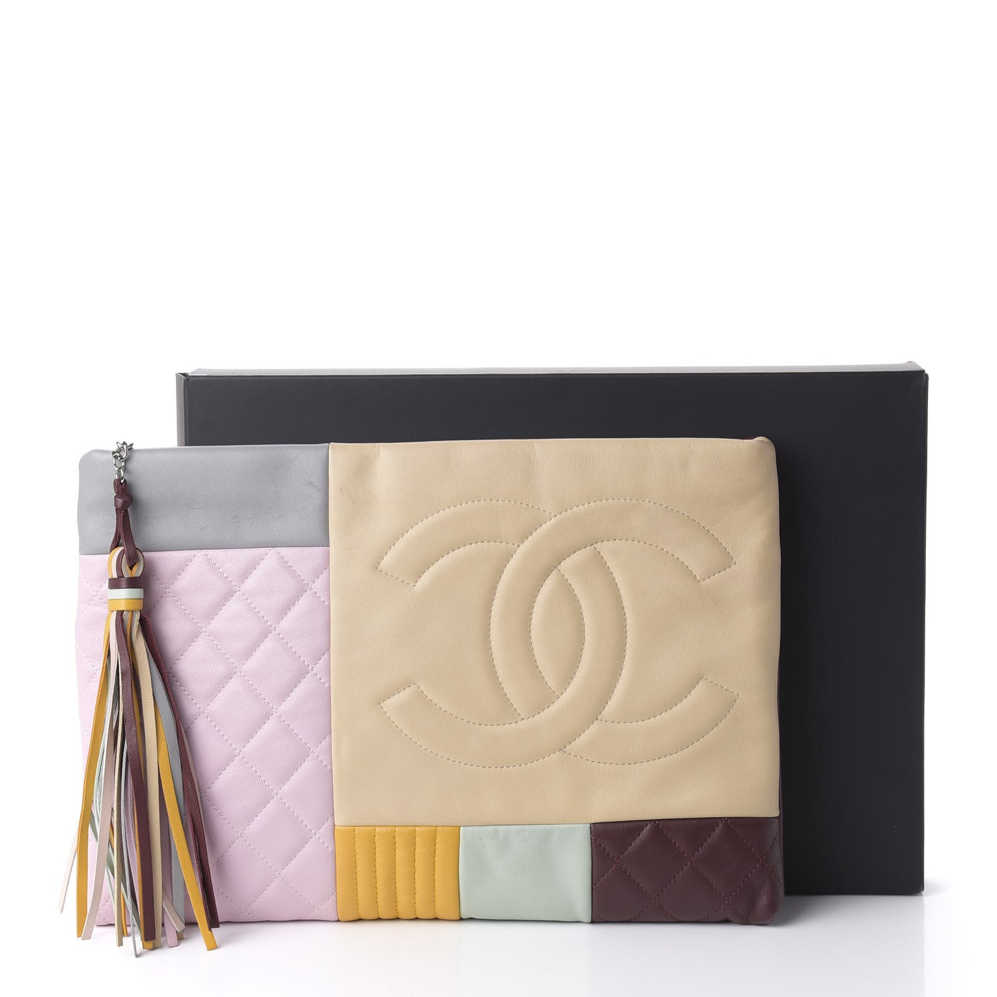 Lambskin Patchwork Medium Cosmetic Case Multicolor Burgundy
