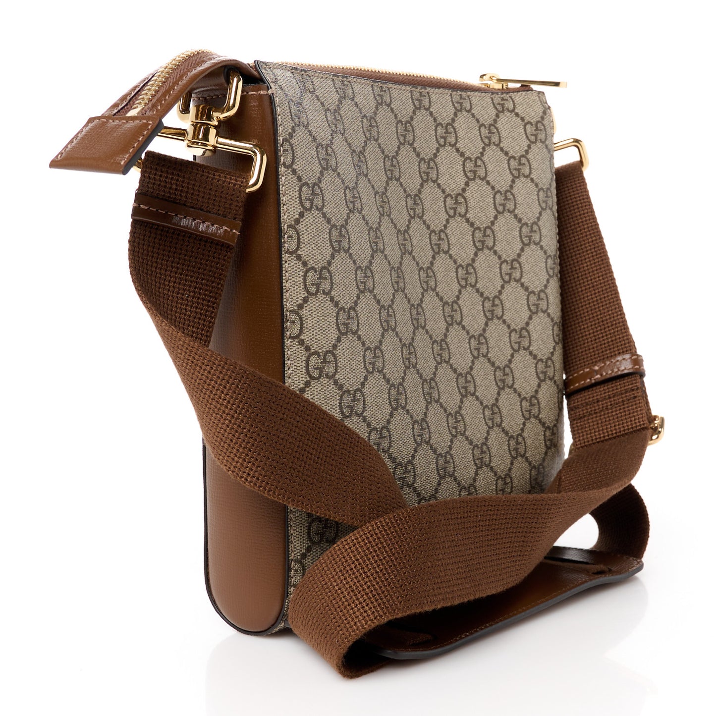 GG Supreme Monogram Azalea Calfskin Retro Interlocking G Flat Messenger Bag Beige Ebony Brown Sugar