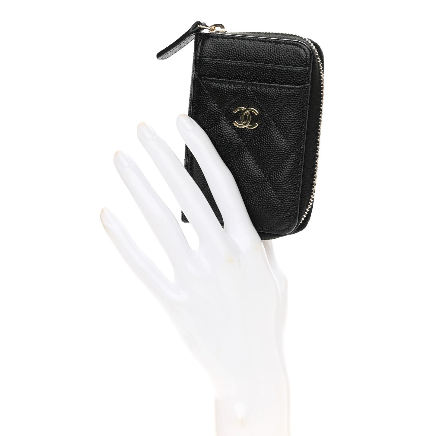 Caviar Quilted Zip Card Holder Black